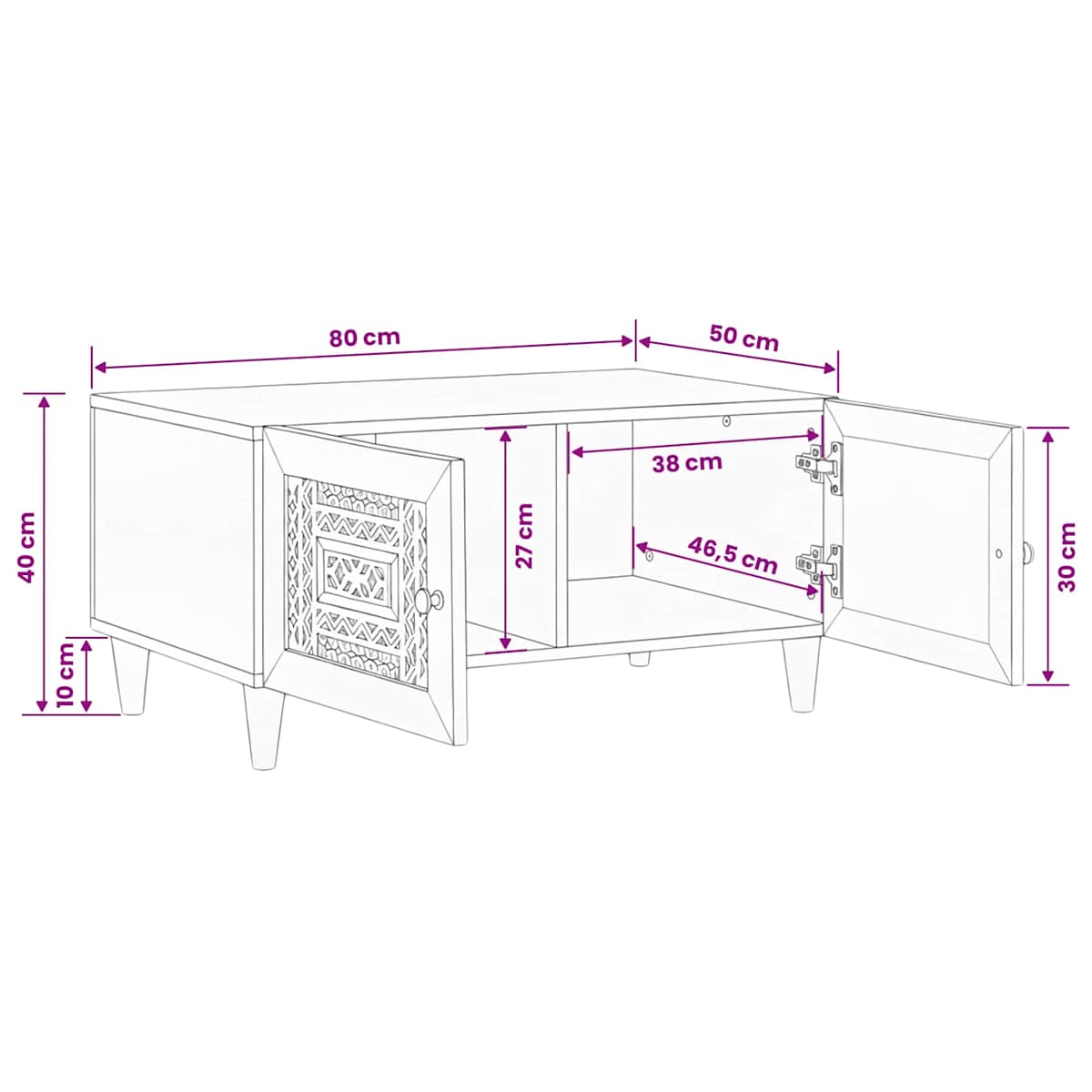 Sofabord 80 x 54 x 40 cm Konstrueret træ - Billede 11