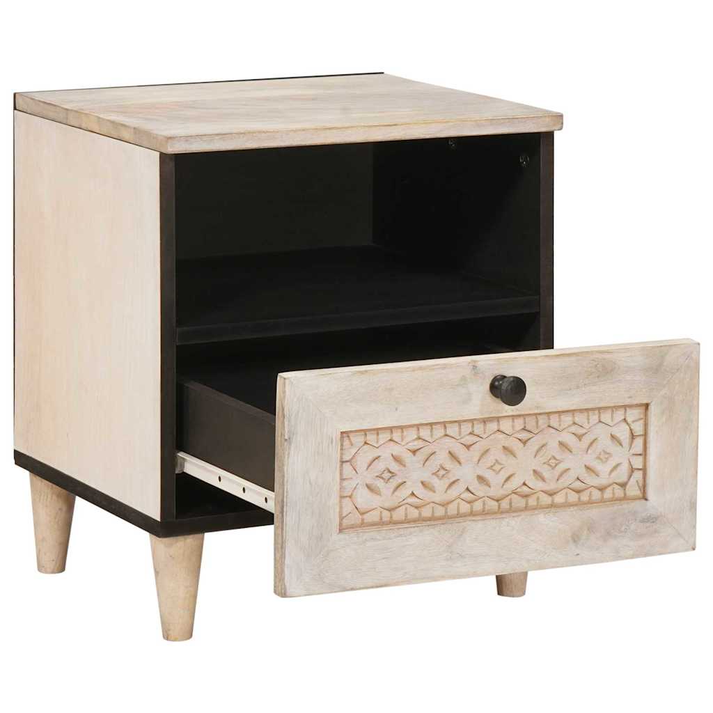 vidaXL Nachtkastje met lade Beige 40 x 33 x 46 cm massief mangohout