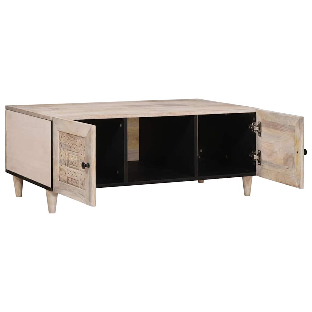 vidaXL Salontafel met plank Beige 100 x 54 x 40 cm massief mangohout