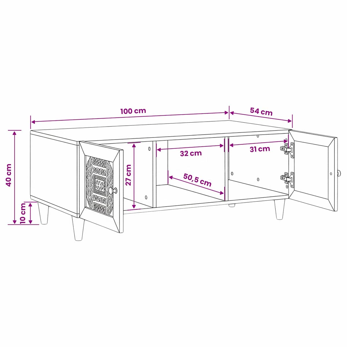 Sofabord Bleg 100 x 54 x 40 cm Massivt mangotræ - Billede 11