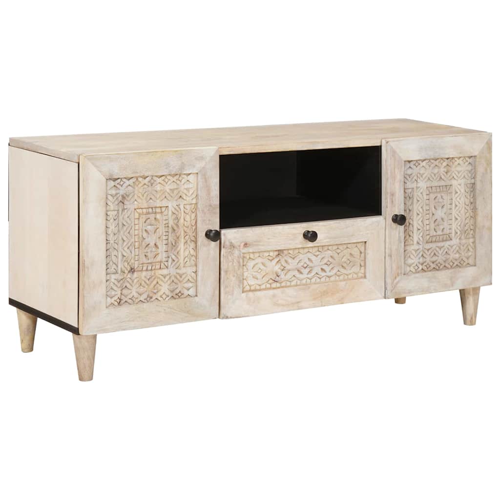 vidaXL Cabinet TV cu sertar cu raft cu ușă Alb Lemn masiv de mango
