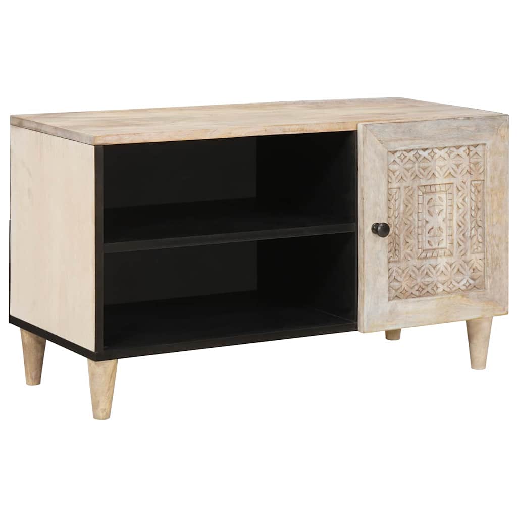 vidaXL Cabinet TV cu raft Alb 80 x 33 x 46 cm Lemn masiv de mango