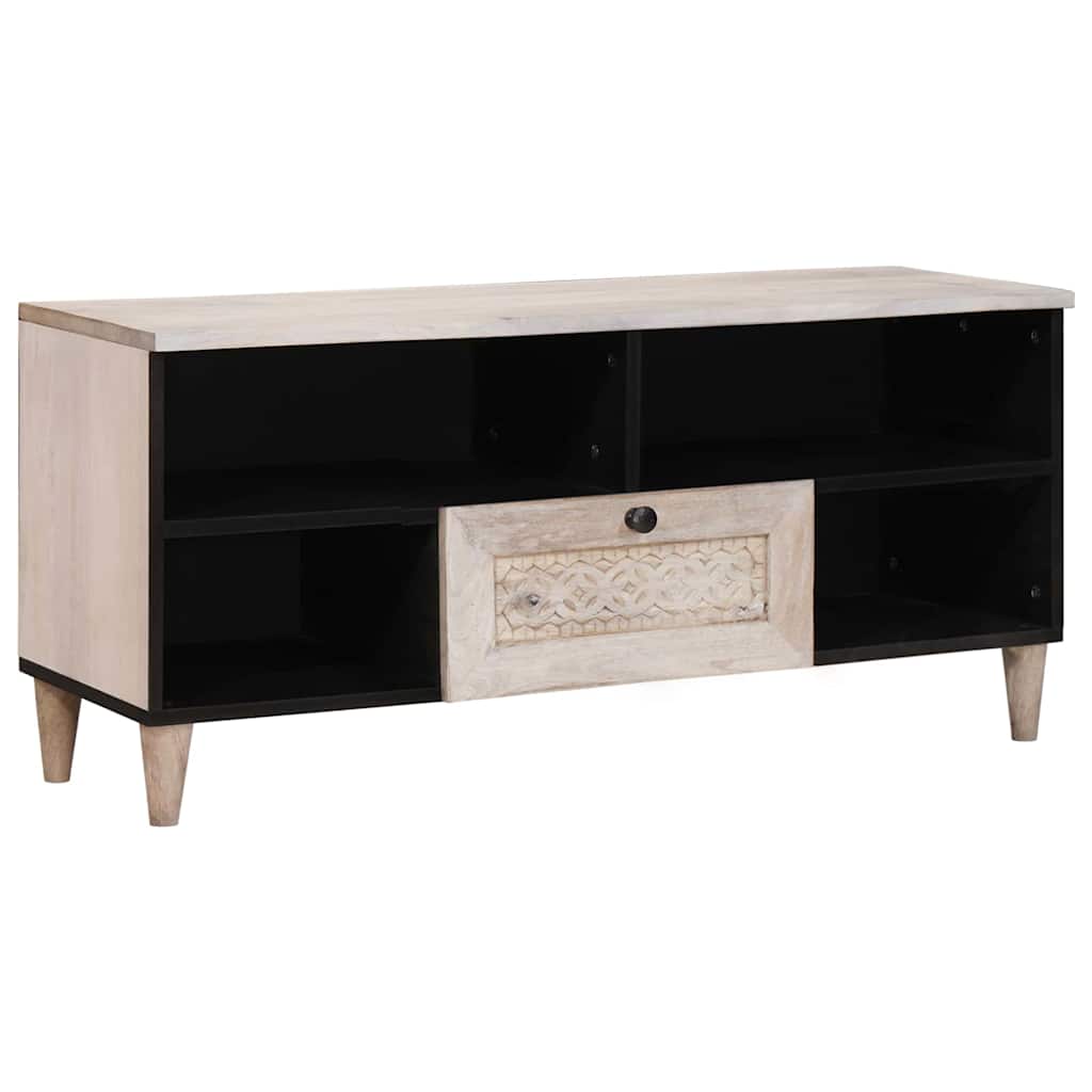 vidaXL Cabinet TV cu sertar Alb 105 x 33 x 46 cm Lemn masiv de mango