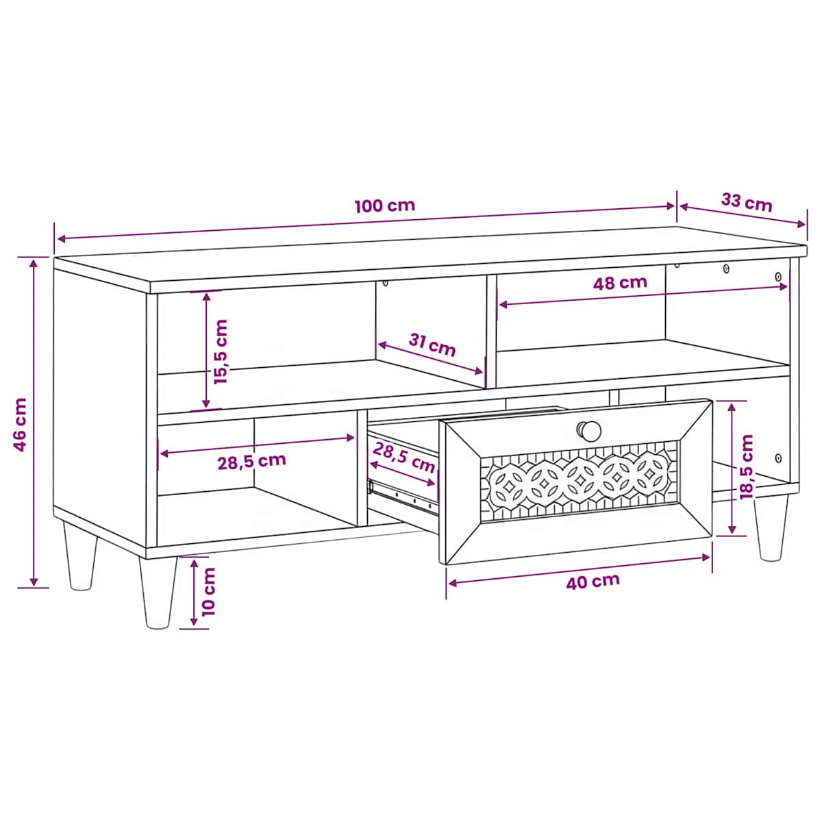 TV-skab med skuffe Bleg 100 x 33 x 46 cm Massivt mangotræ - Billede 11