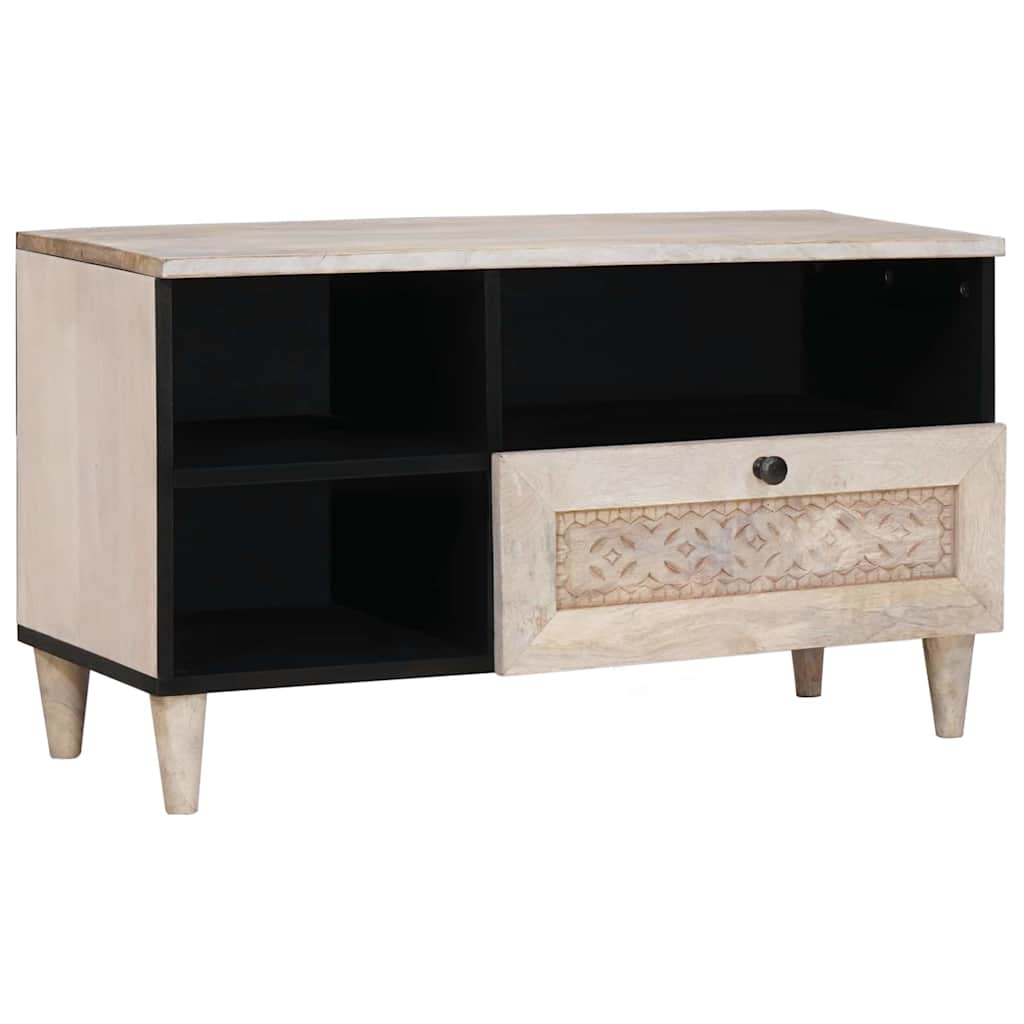 vidaXL Cabinet TV cu sertar Alb 80 x 33 x 46 cm Lemn masiv de mango