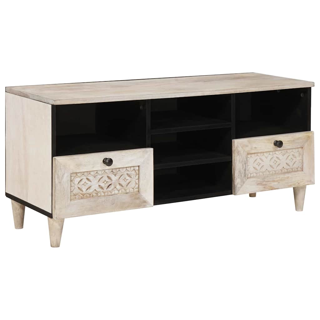 vidaXL Cabinet TV cu sertar Alb 100 x 33 x 46 cm Lemn masiv de mango