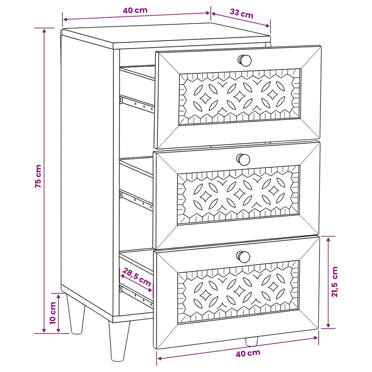 Sideboard med skuffe Hvid 33.5 x 40 x 75 cm - Billede 11