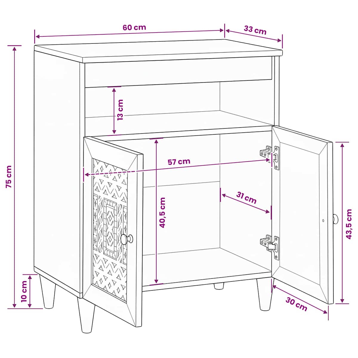 Sideboard Bleg 60 x 33 x 75 cm Massivt mangotræ - Billede 11
