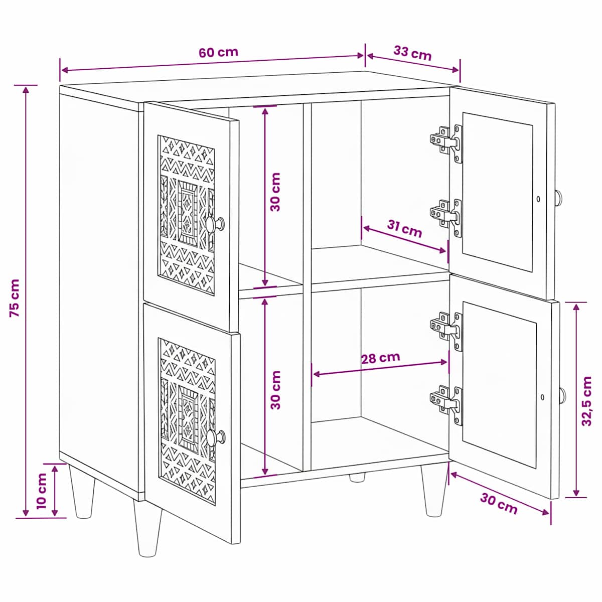 Sideboard Bleg 60 x 33 x 75 cm Massivt mangotræ - Billede 11