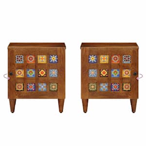 Noční skříňka 2 pcs Hnědá 40 x 33 x 46 cm Masivní mangové dřevo - obrázek 11