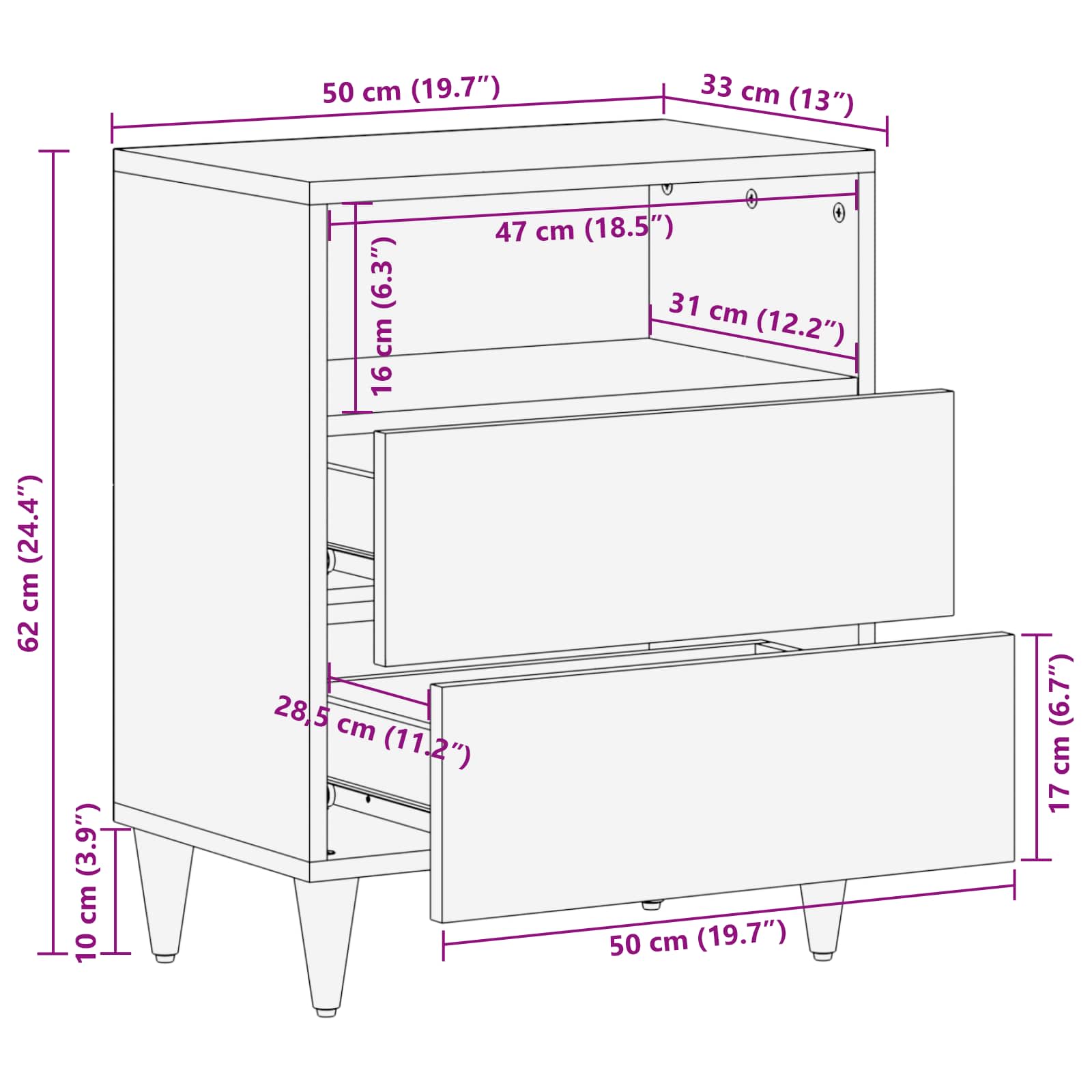 Yöpöytäkaappi Ruskea 50 x 33 x 60 cm Kiinteä mango puu - Image 11