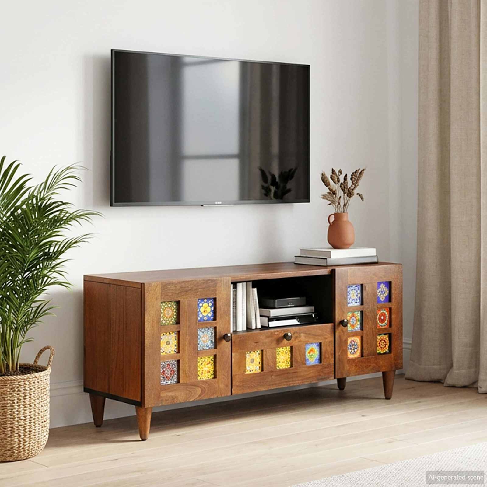 vidaXL Cabinet TV cu ușă castan 105 x 33 x 46 cm Lemn de mango solid