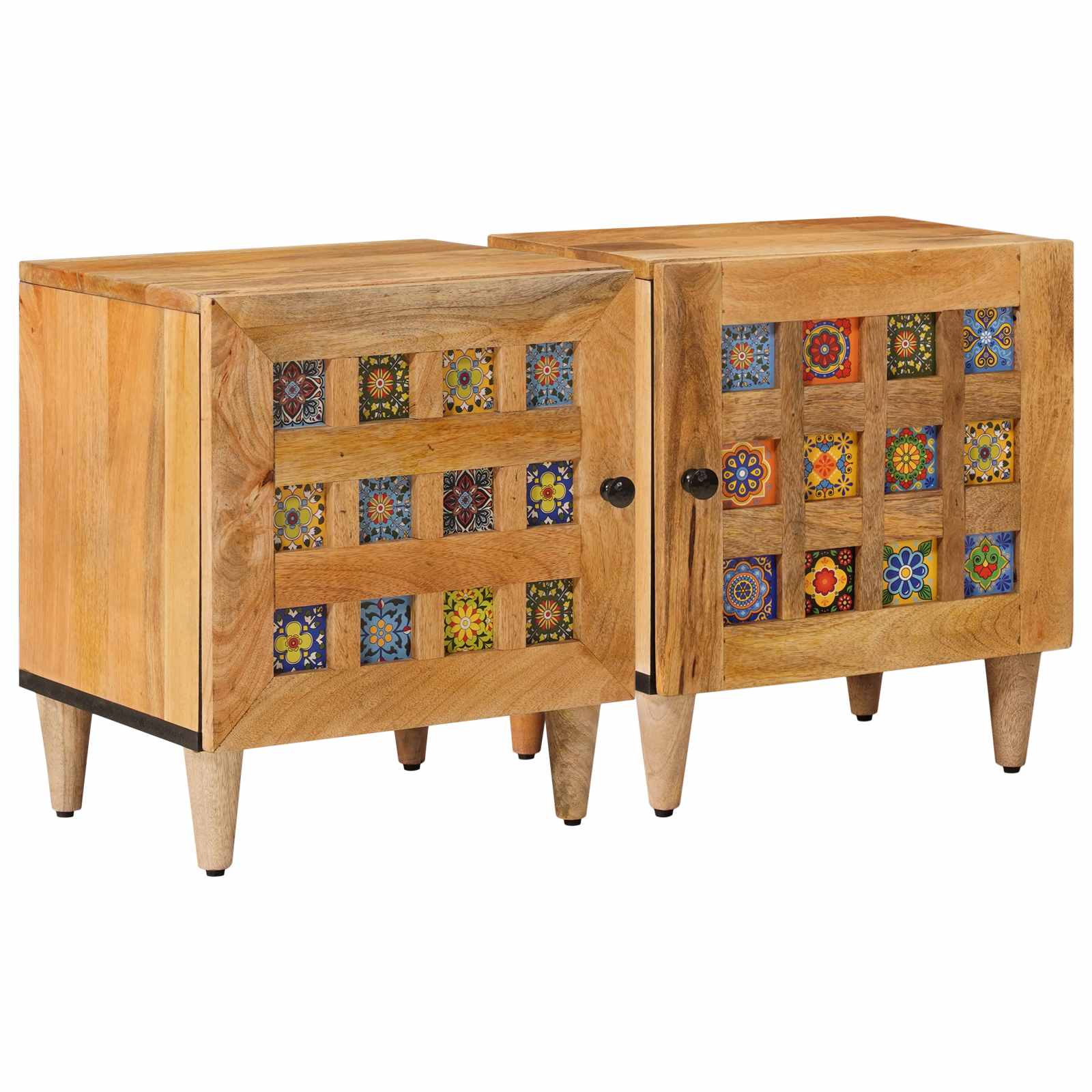 vidaXL Nachttisch 2 pcs Natur 40 x 33,5 x 46 cm Massivholz Mango