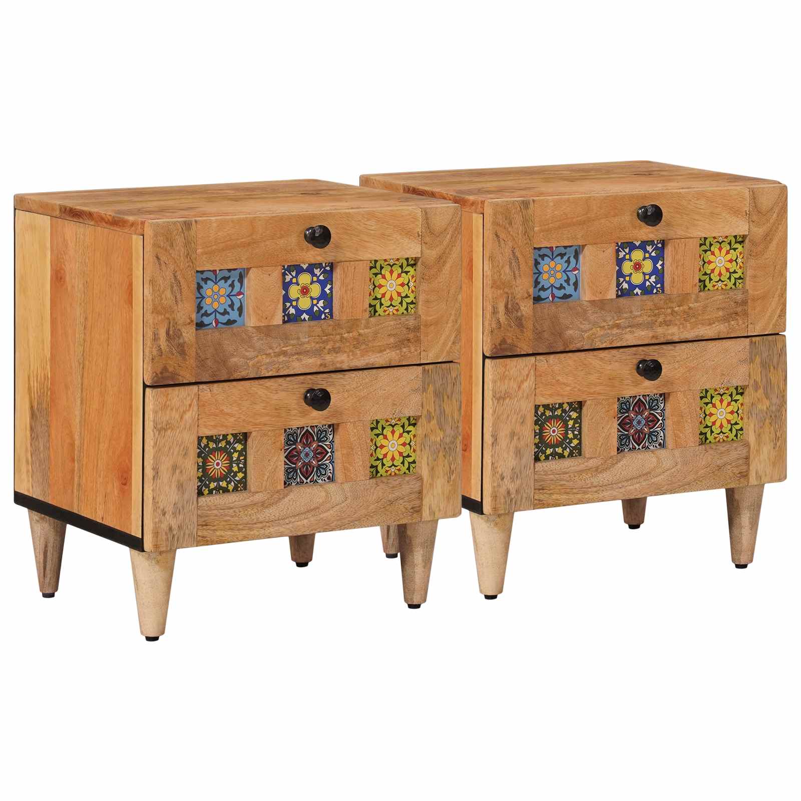 vidaXL Nachttisch 2 pcs Natur 40 x 33,5 x 46 cm Massivholz Mango