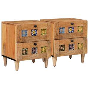 Nočna omarica 2 pcs Naravna 40 x 33,5 x 46 cm Masiven les manga