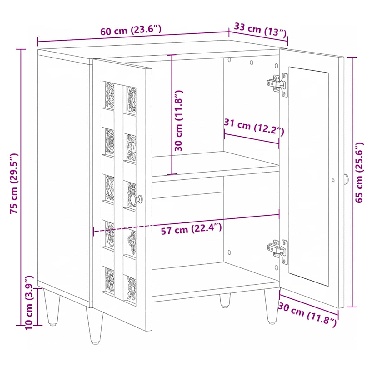 Sideboard 60 x 33 x 75 cm Massivt mangotræ - Billede 11