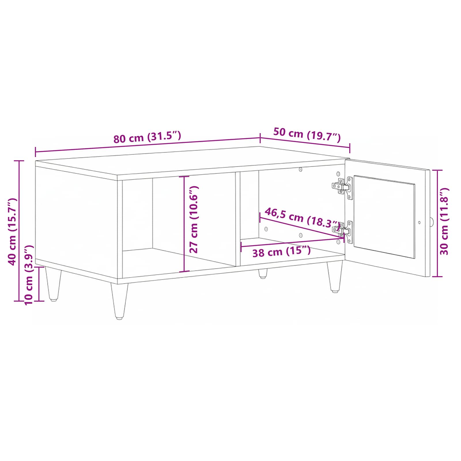 Klubska miza Naravna 80 x 50 x 40 cm Masiven les manga - slika 12