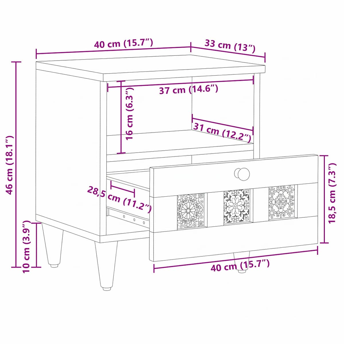 Natskab 40 x 33 x 46 cm Massivt mangotræ - Billede 11