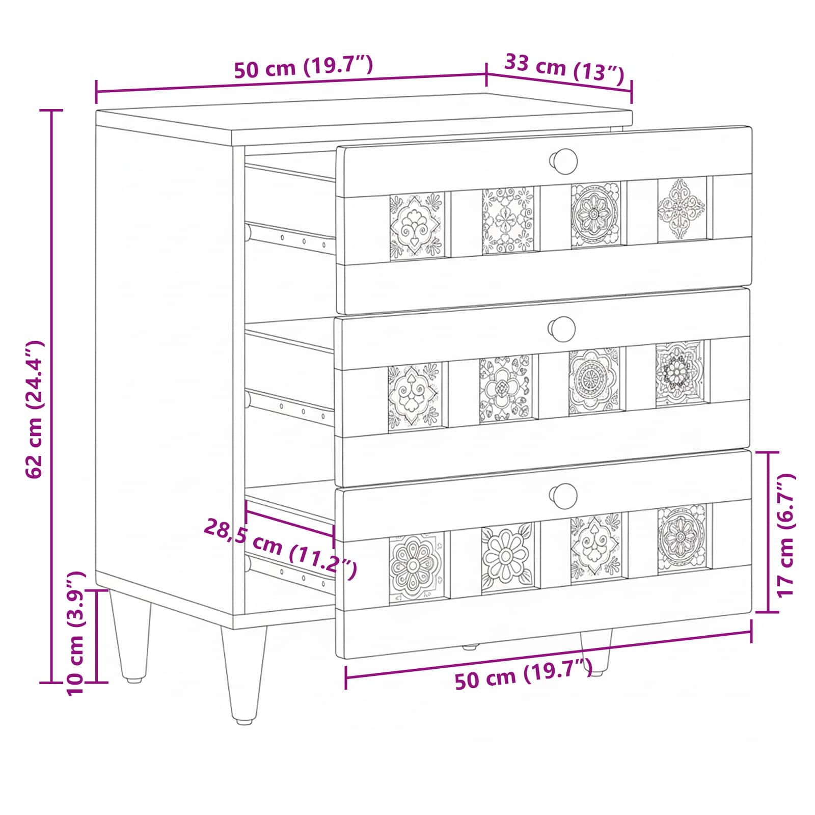Nočna omarica Naravna 50 x 33 x 62 cm Masiven les manga - slika 11