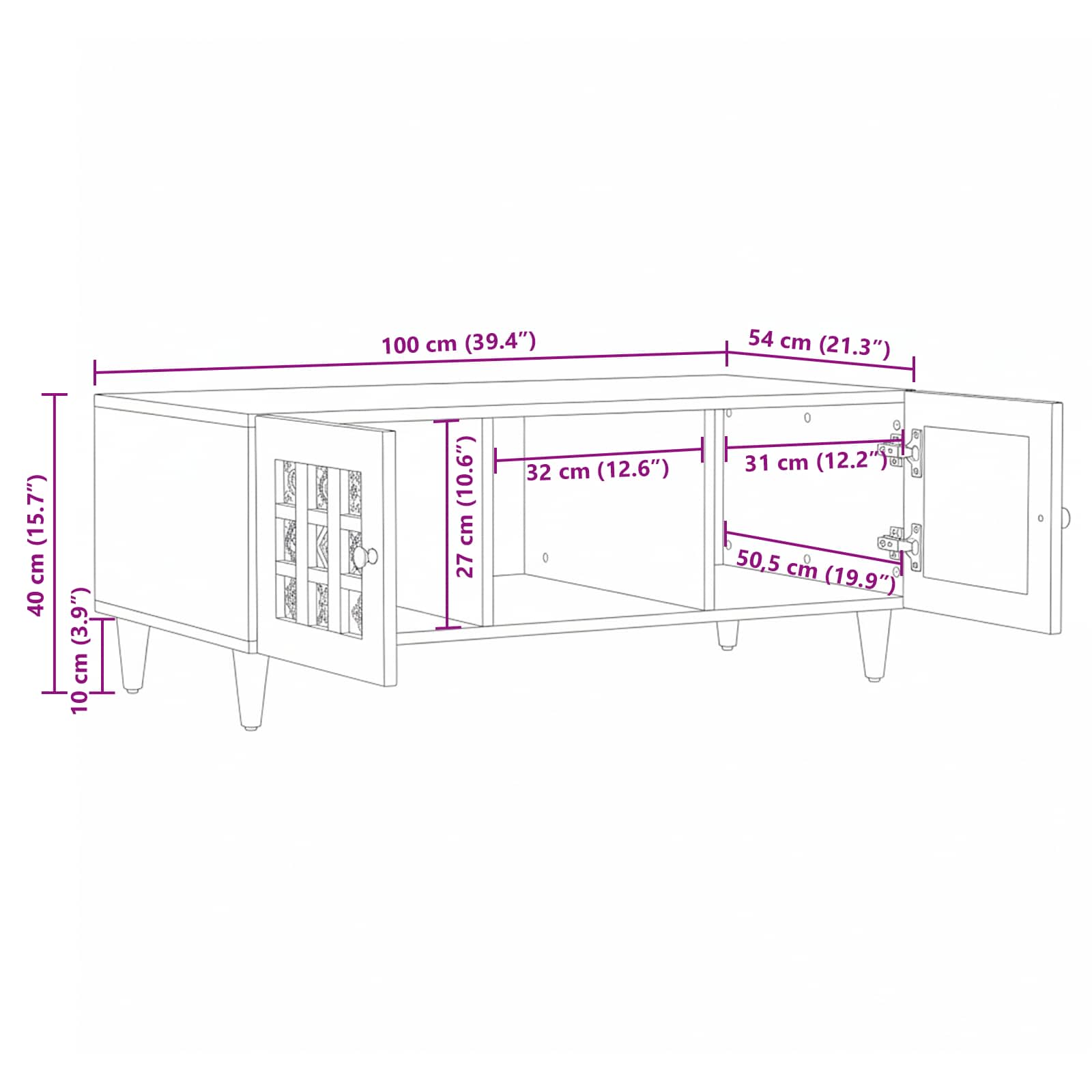 Klubska miza Naravna 100 x 54 x 40 cm Masiven les manga - slika 11