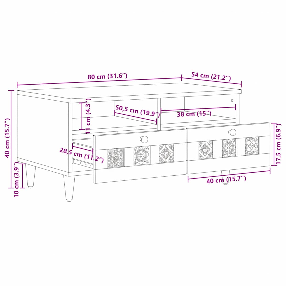 Sofabord 80 x 54 x 40 cm Massivt mangotræ - Billede 11