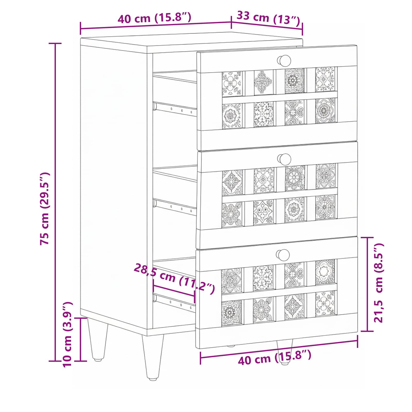 Strani šal s predalom Naravna 40 x 33 x 75 cm Masiven les manga - slika 10