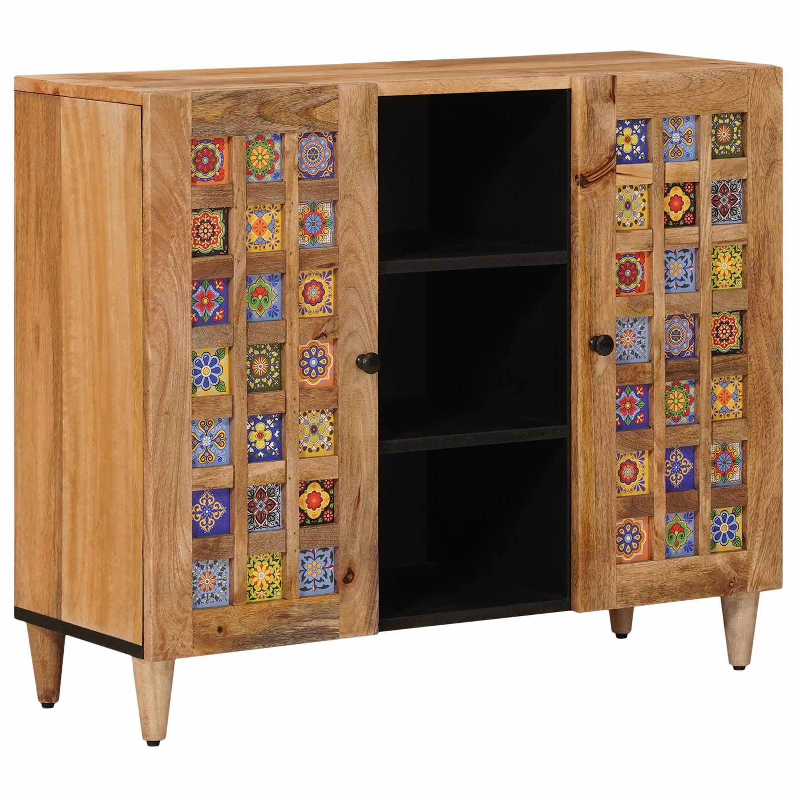 vidaXL Sideboard mit Regal Natur 90 x 33,5 x 75 cm Massivholz Mango