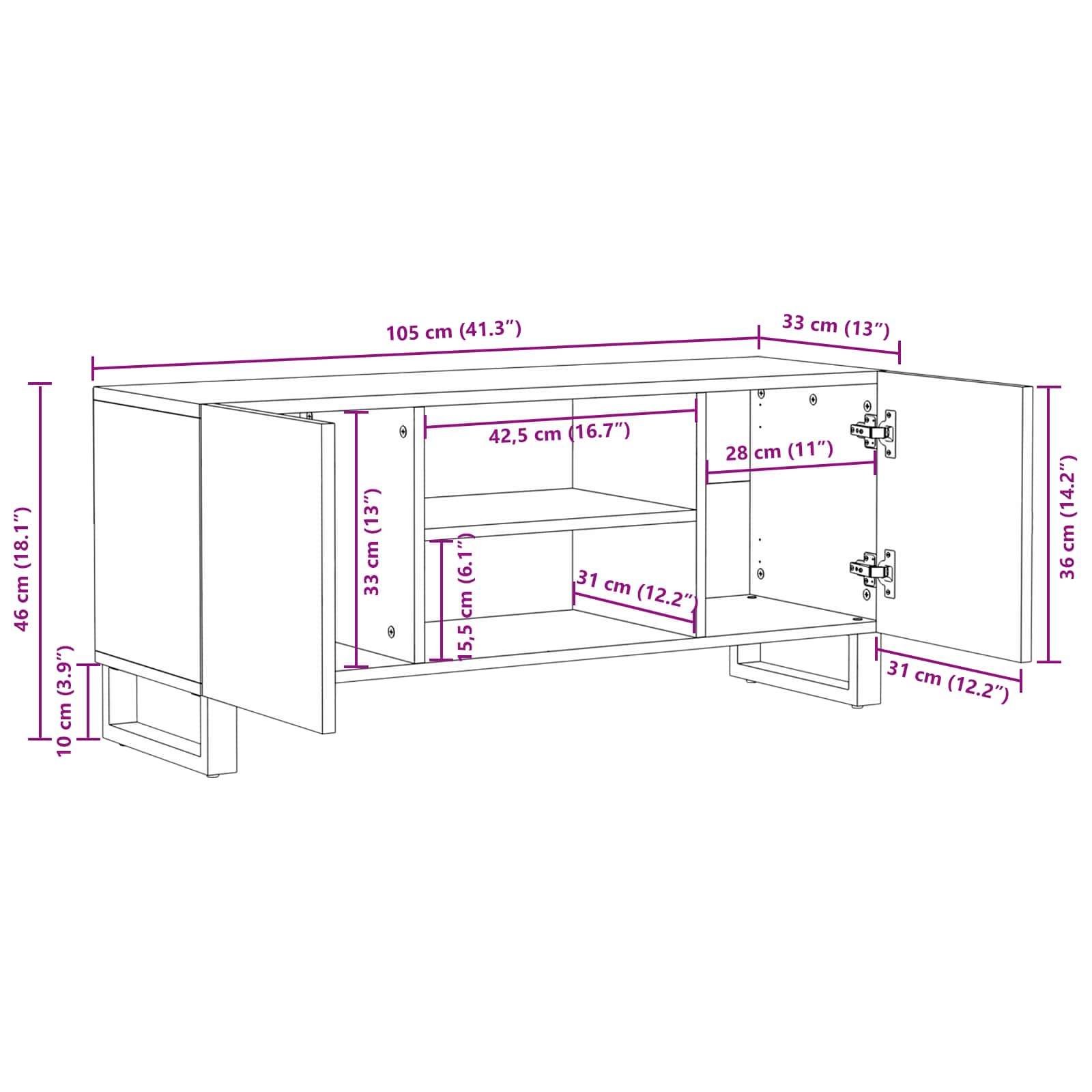 TV-kast met opslag Bruin 105 x 33,5 x 46 cm Massief Mango Hout image 11