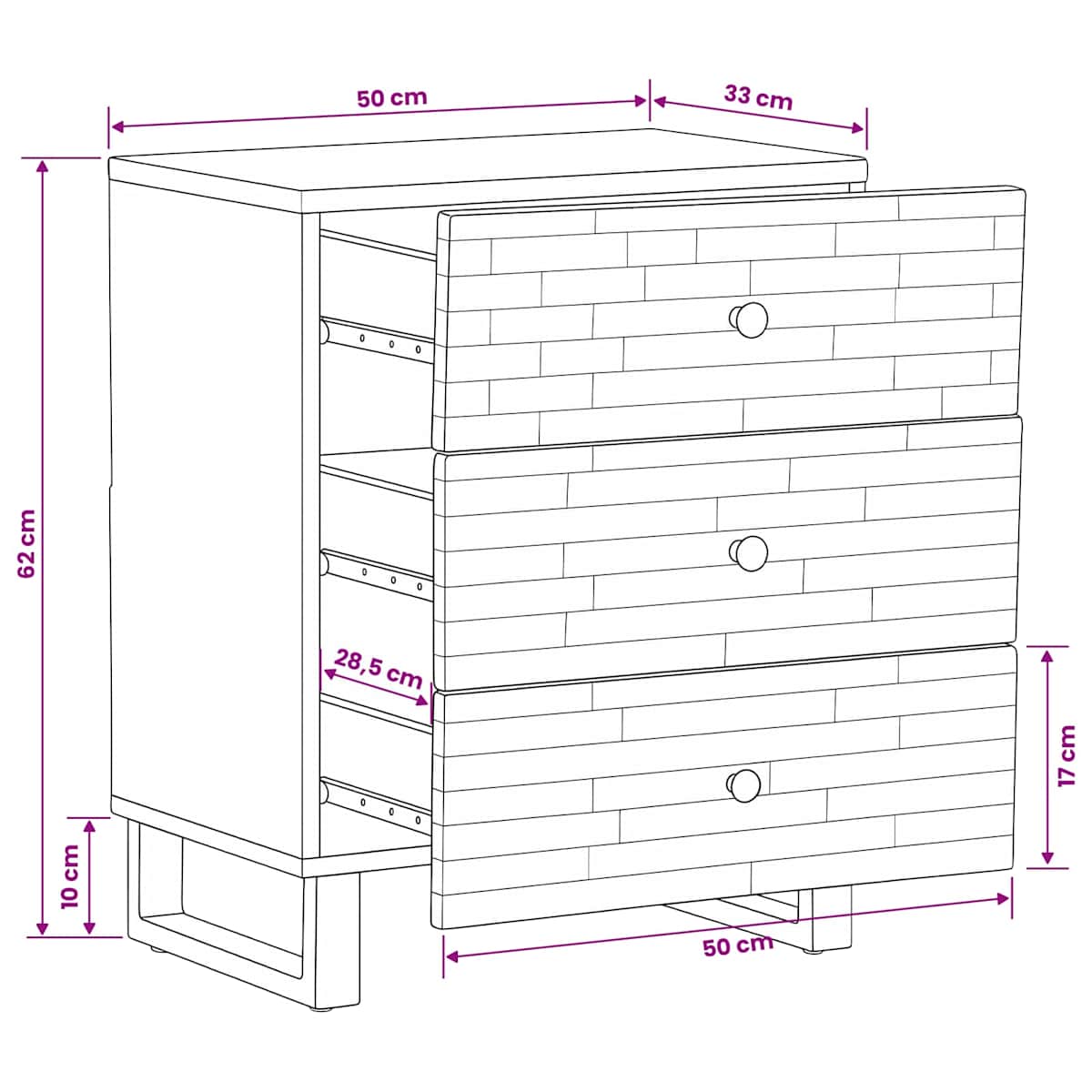 Sengekabinett med skuffe Brun 50 x 33 x 62 cm Massivt mangotræ - Billede 11