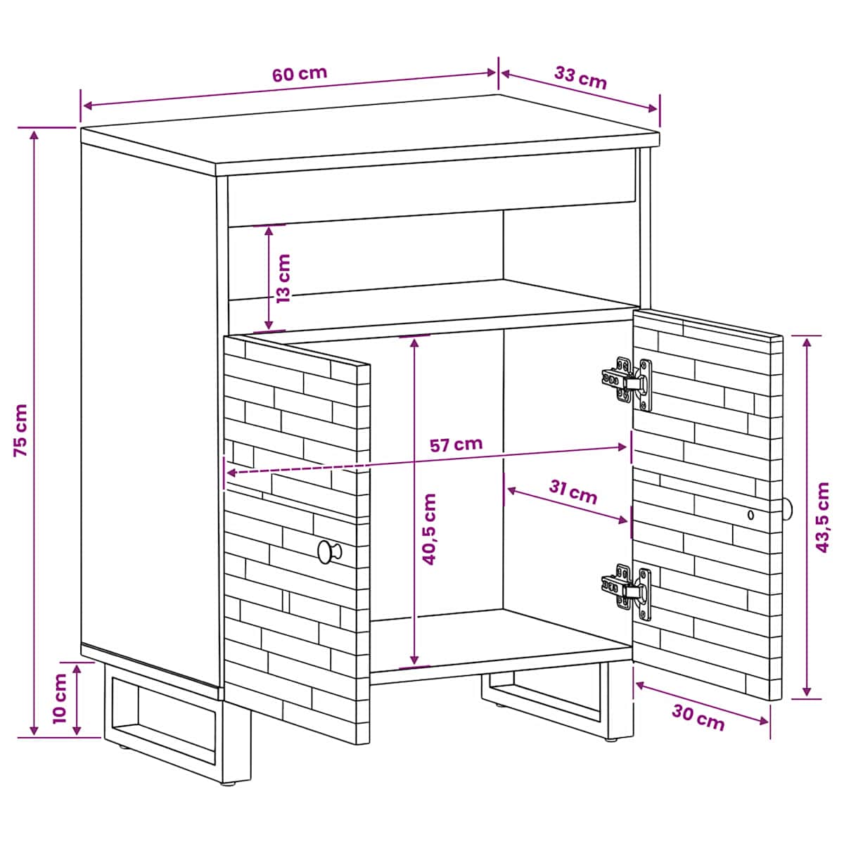 Sideskab Brun 60 x 33 x 75 cm Massivt mangotræ - Billede 11