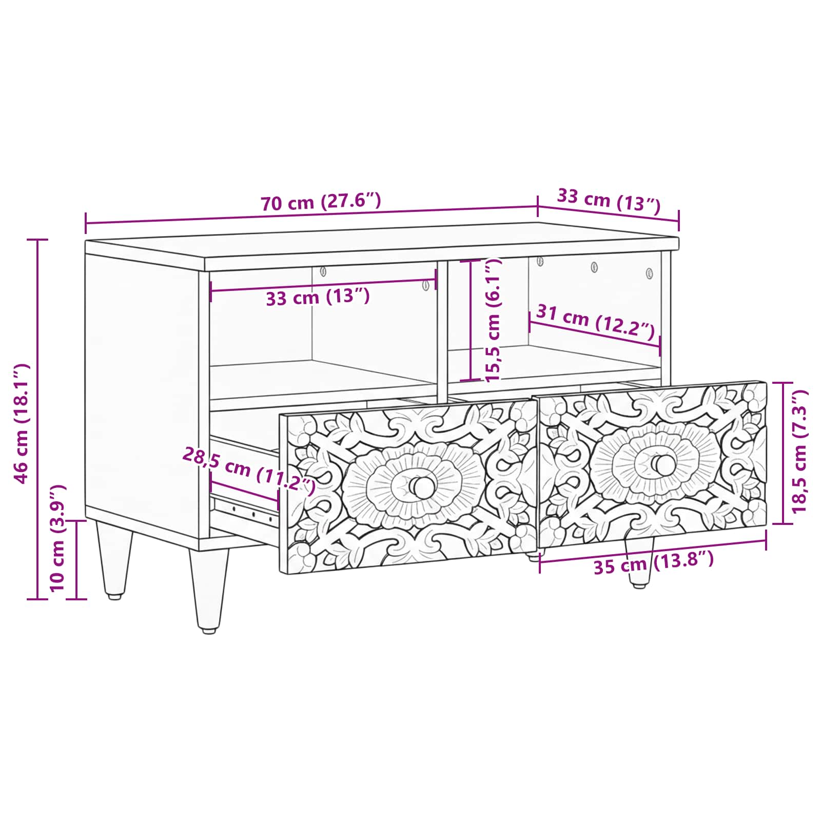 TV-kast met opslag Bruin 70 x 33,5 x 46 cm Massief Mango Hout image 11