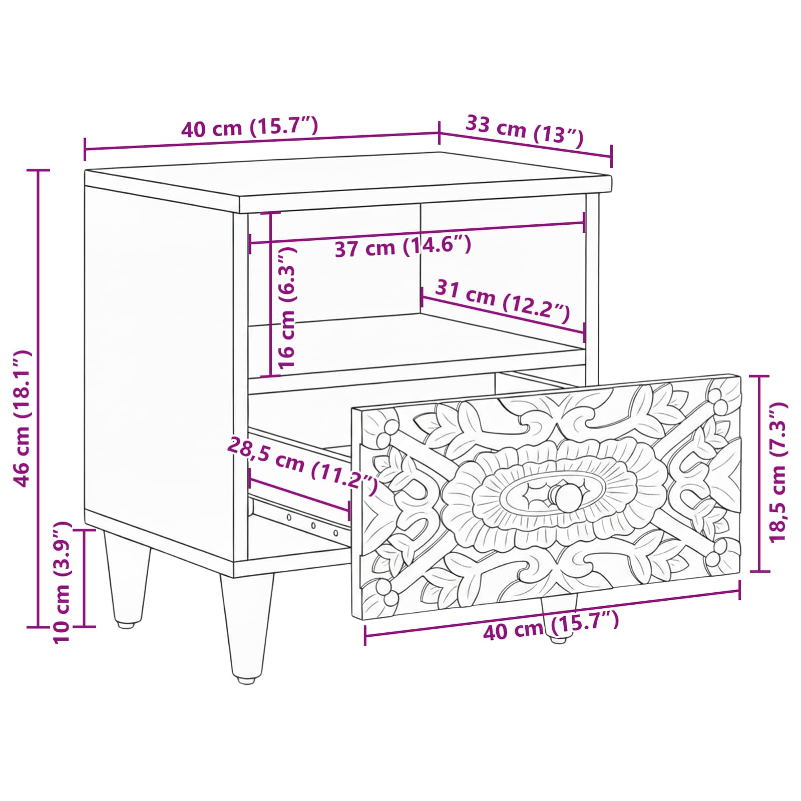 Bed kast met lade Bruin 40 x 33 x 46 cm Massief Mango Hout image 11
