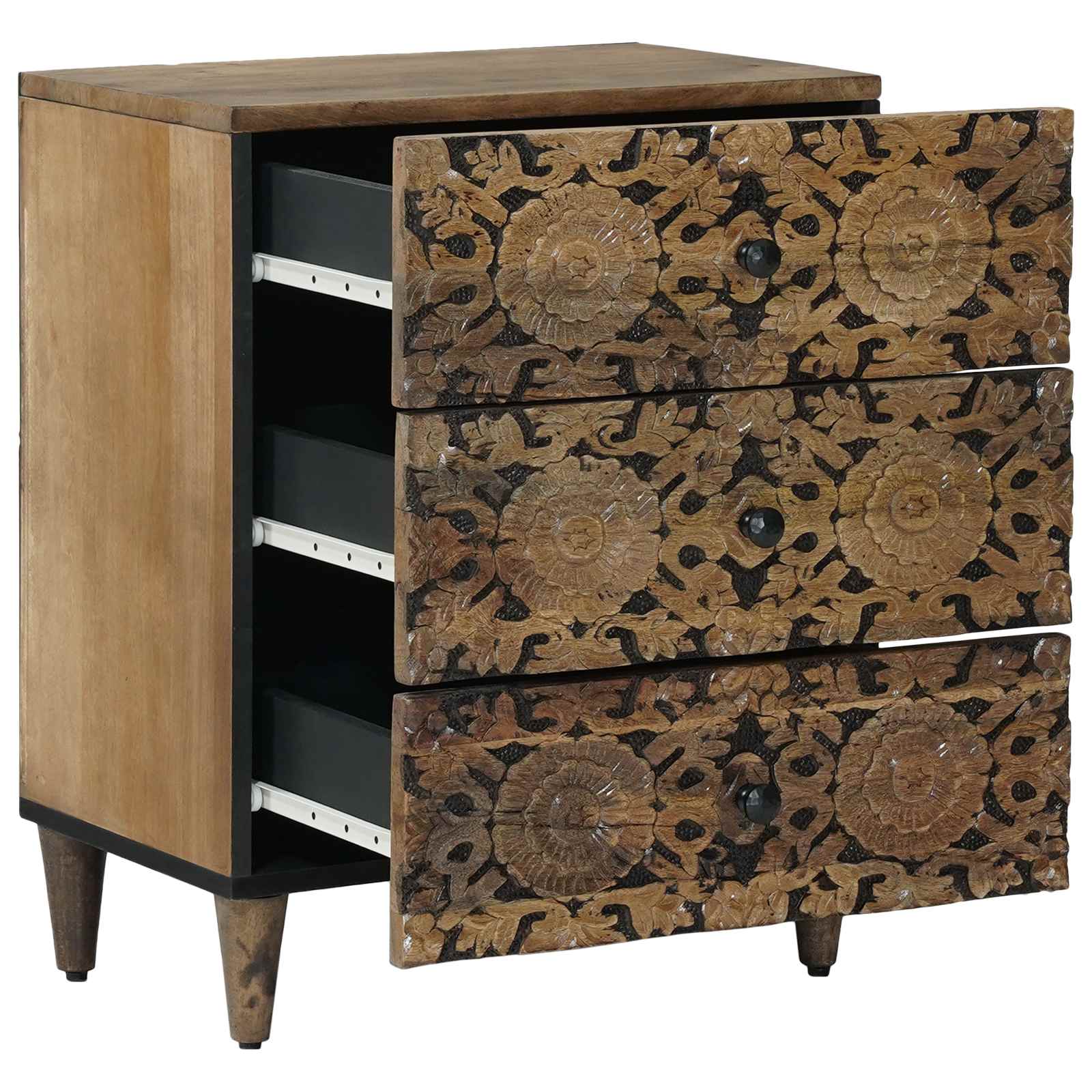 Bed kast met lade Bruin 50 x 33 x 60 cm Massief Mango Hout image 2