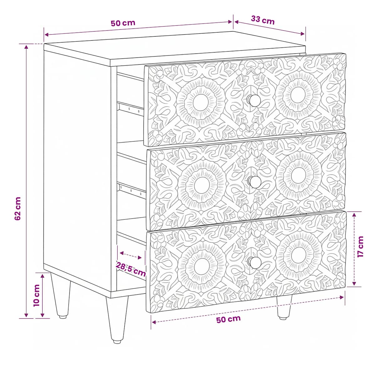 Sengekabinett Brun 50 x 33 x 60 cm Massivt mangotræ - Billede 11