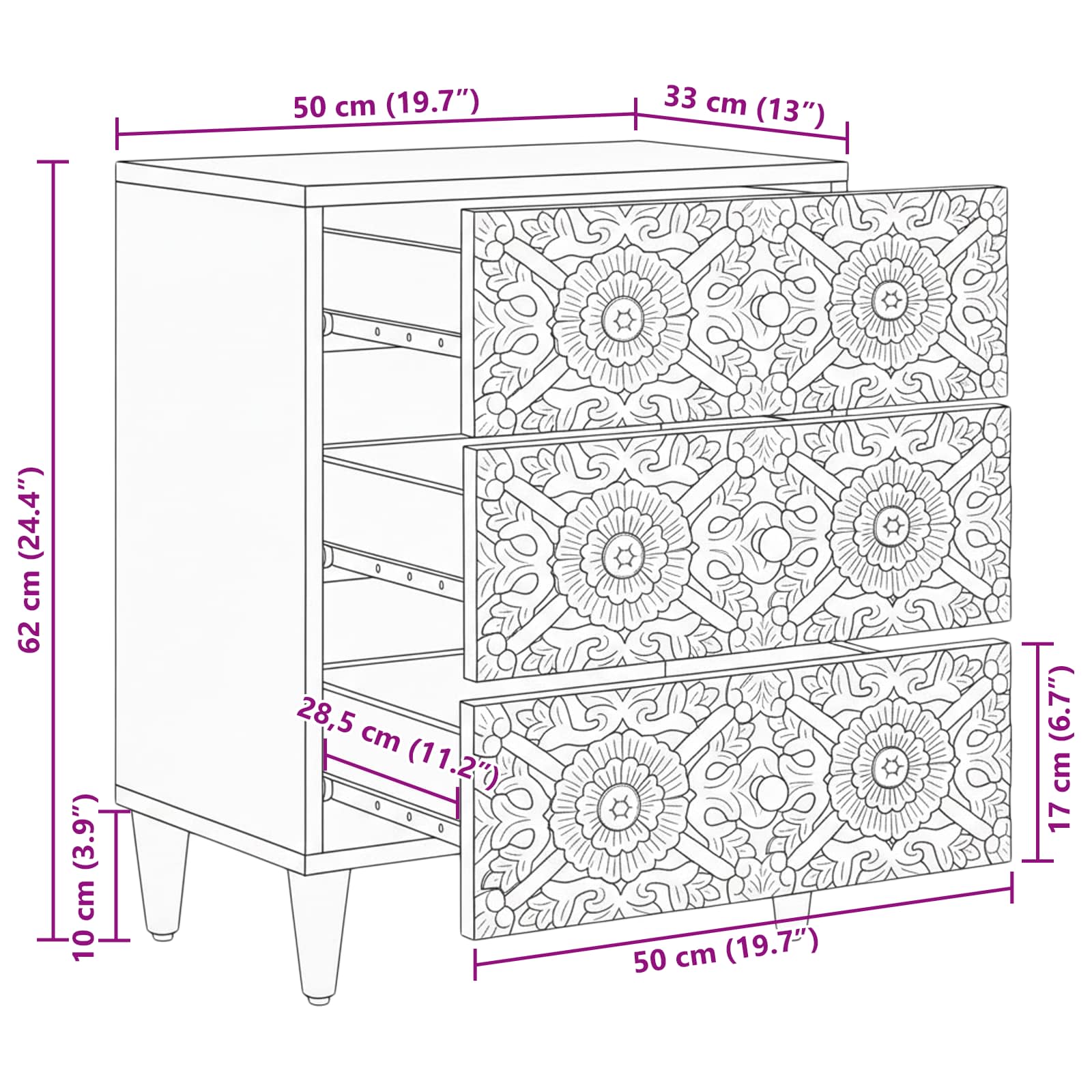 Bed kast met lade Bruin 50 x 33 x 60 cm Massief Mango Hout image 11
