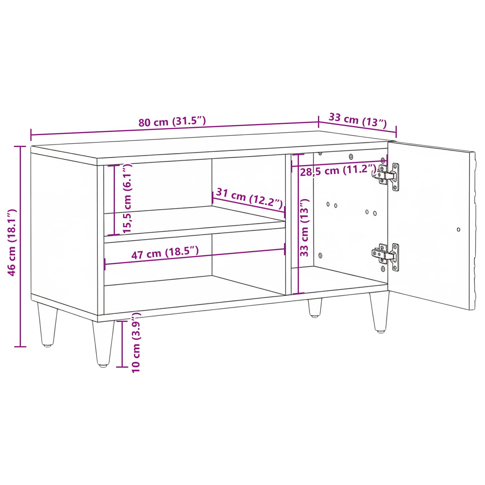 TV-kast met plank Bruin 80 x 31,5 x 46 cm Massief Mango Hout image 12