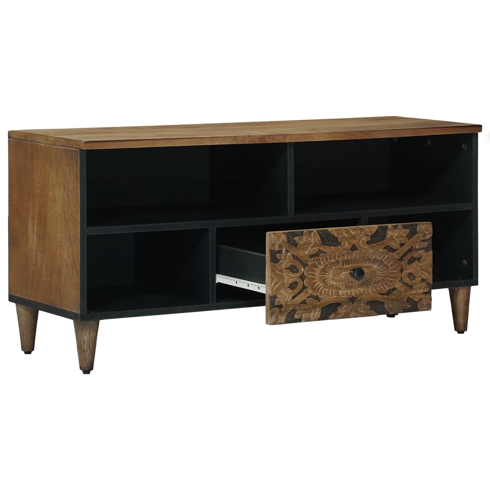 TV-kast met lade Bruin 100 x 33,5 x 46 cm Massief Mango Hout image 2
