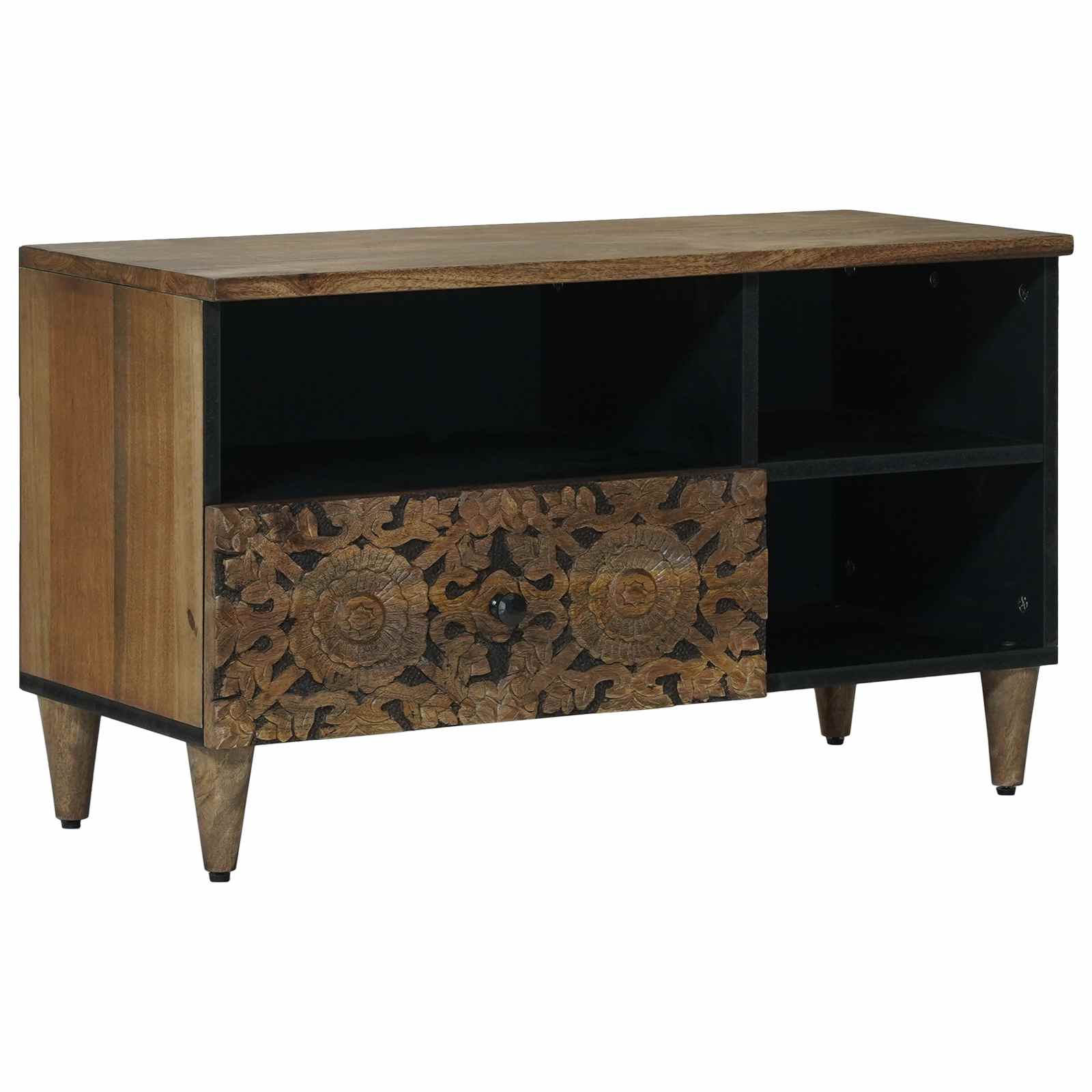 TV-kast met lade Bruin 80 x 33,5 x 46 cm Massief Mango Hout image 1