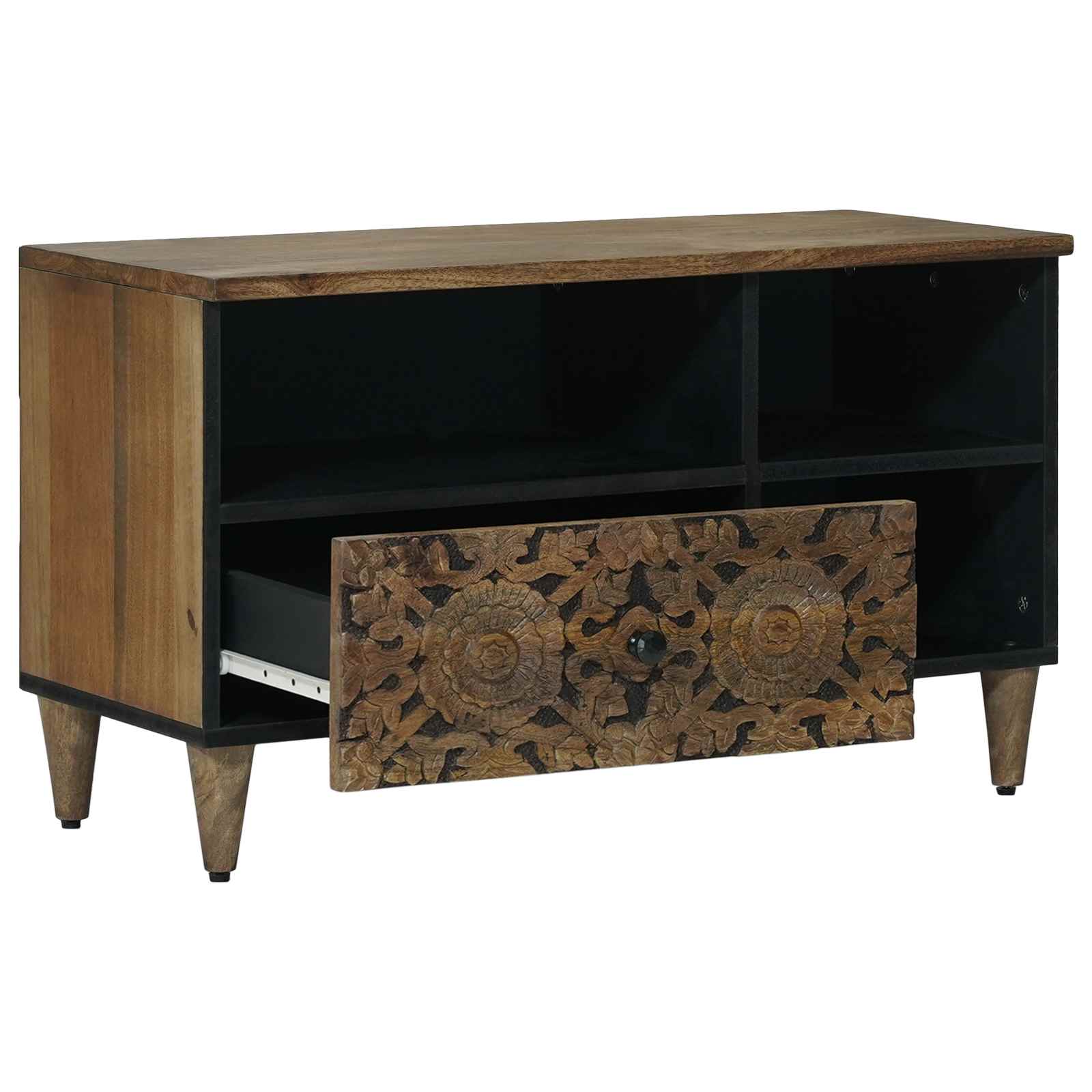 TV-kast met lade Bruin 80 x 33,5 x 46 cm Massief Mango Hout image 2