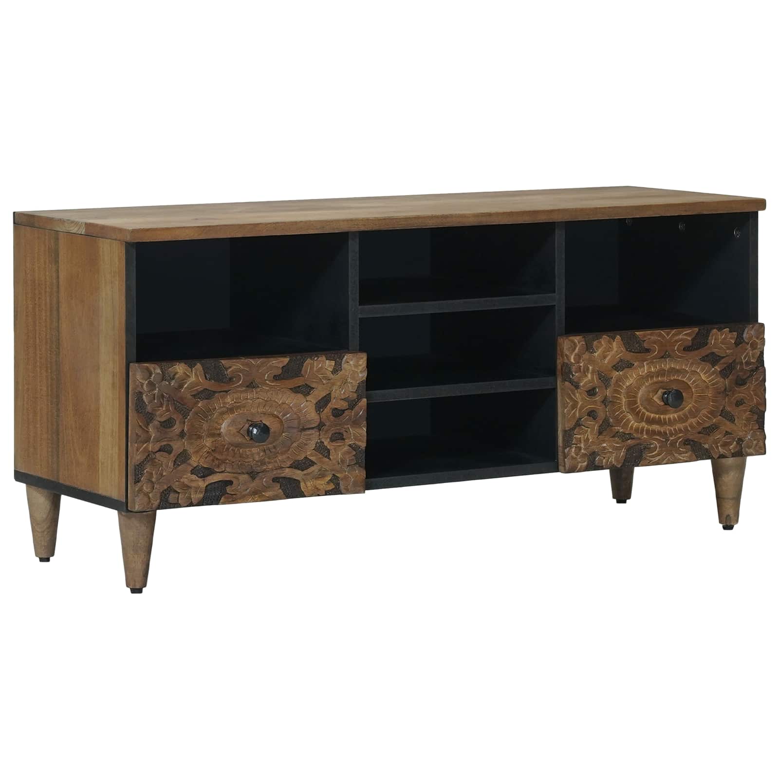 TV-kast met lade Bruin 100 x 33,5 x 46 cm Massief Mango Hout image 1