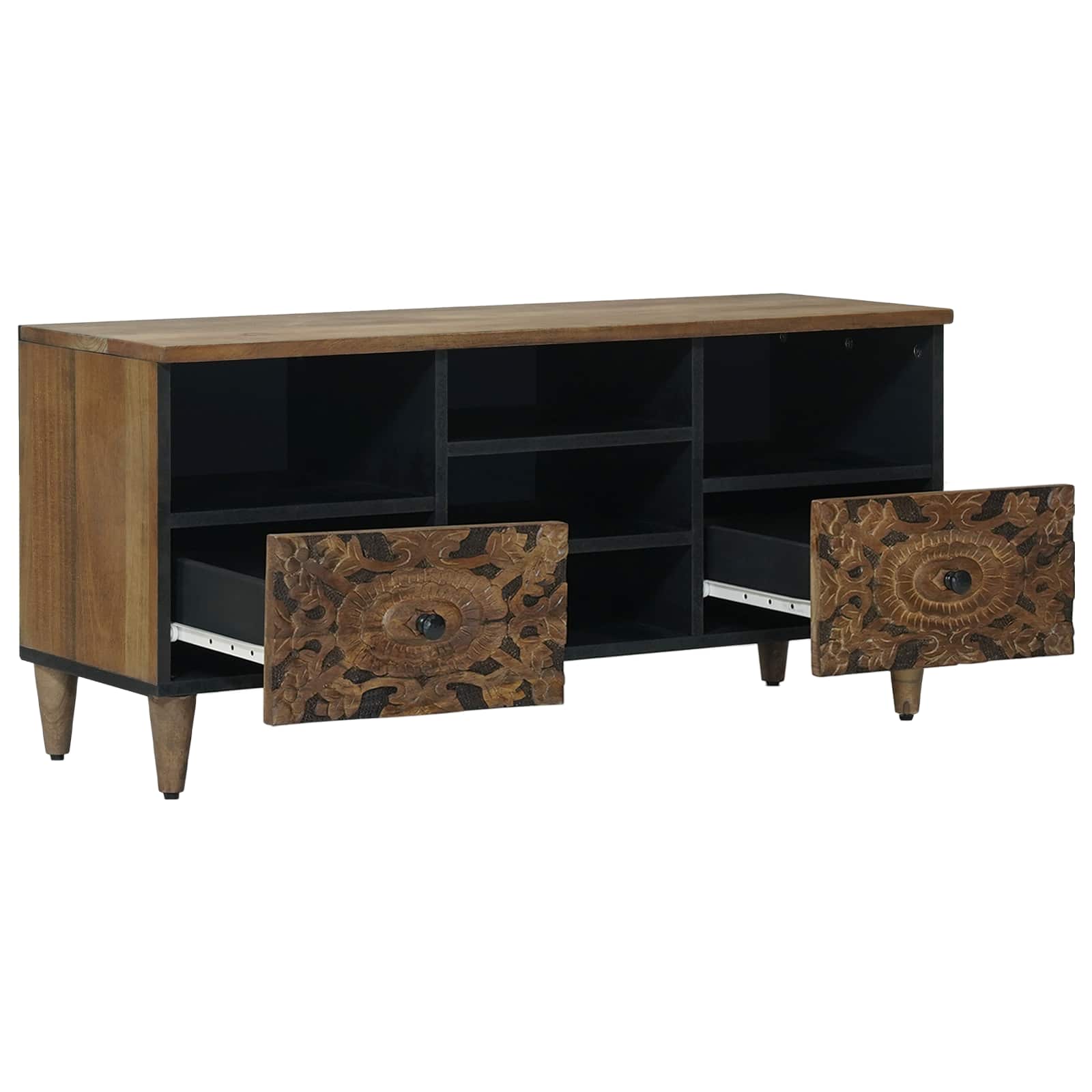 TV-kast met lade Bruin 100 x 33,5 x 46 cm Massief Mango Hout image 2