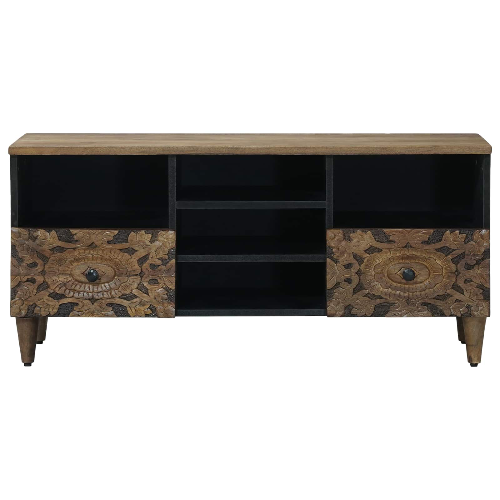 TV-kast met lade Bruin 100 x 33,5 x 46 cm Massief Mango Hout image 3