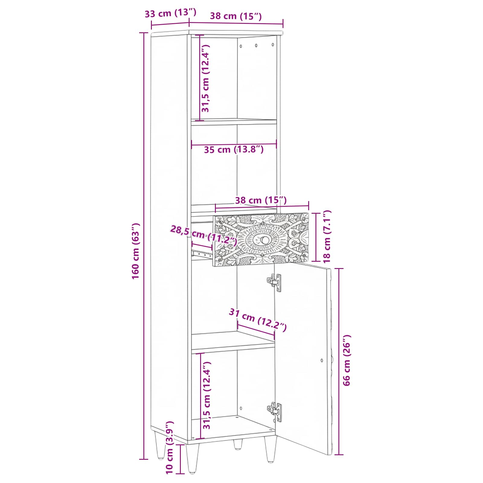 Badkamerkast Bruin 38 x 33,5 x 160 cm Massief Mango Hout image 12