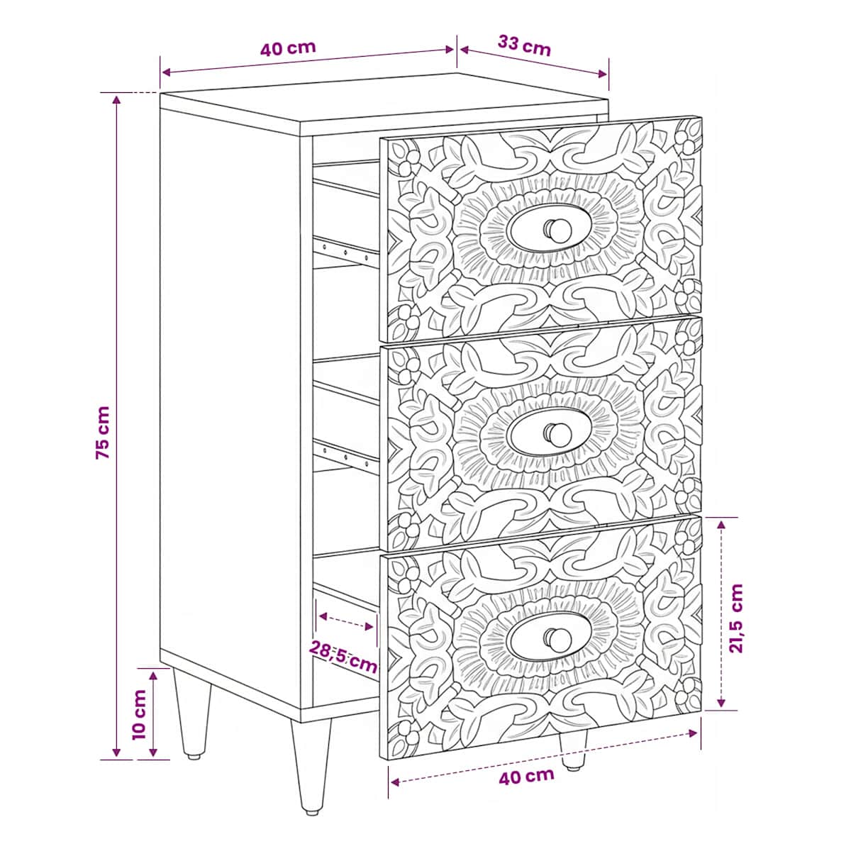 Sideboard Brun 40 x 33 x 75 cm Massivt mangotræ - Billede 10