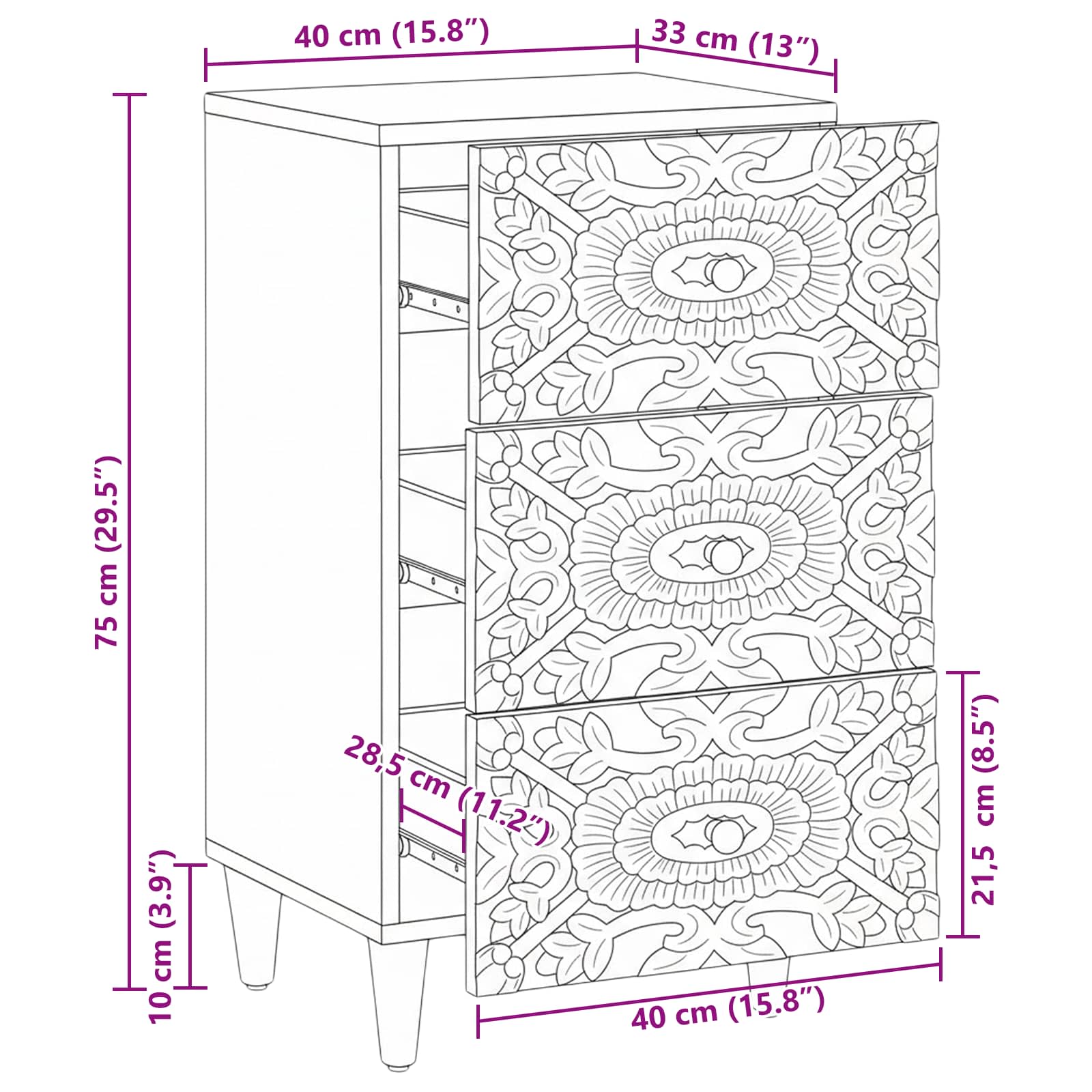 Dressoir met lade Bruin 40 x 33,5 x 75 cm Massief Mango Hout image 11