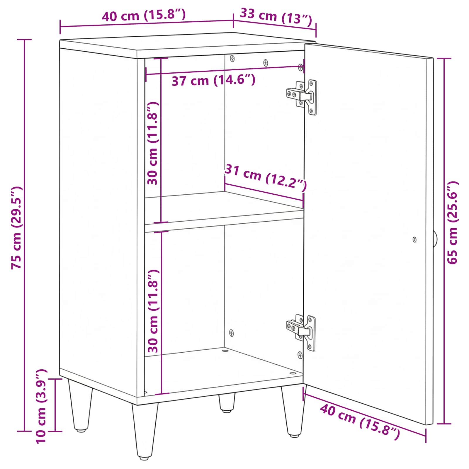 Dressoir met opslag Bruin 40 x 33,5 x 75 cm Massief Mango Hout image 12