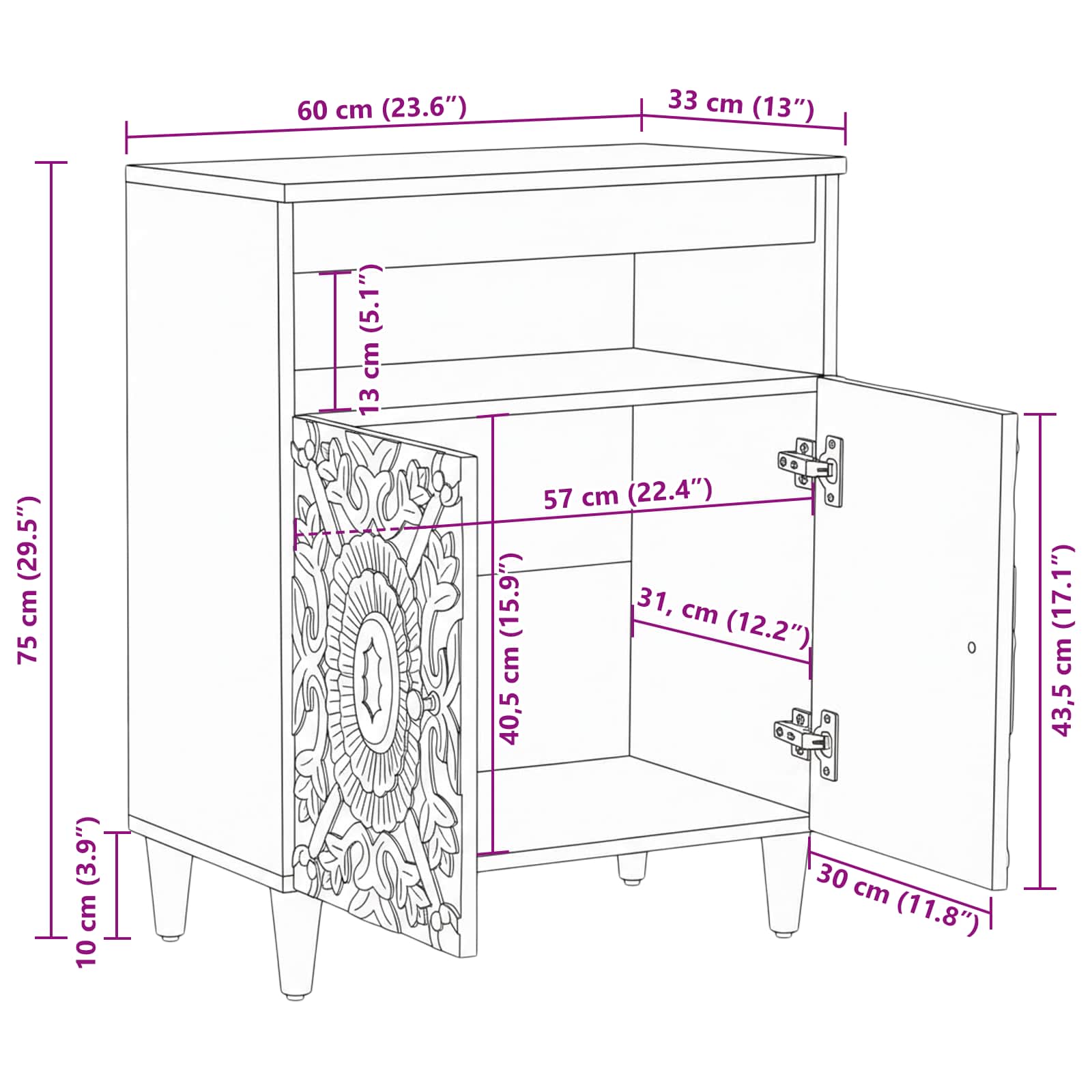 Dressoir met opslag Bruin 60 x 33,5 x 75 cm Massief Mango Hout image 11