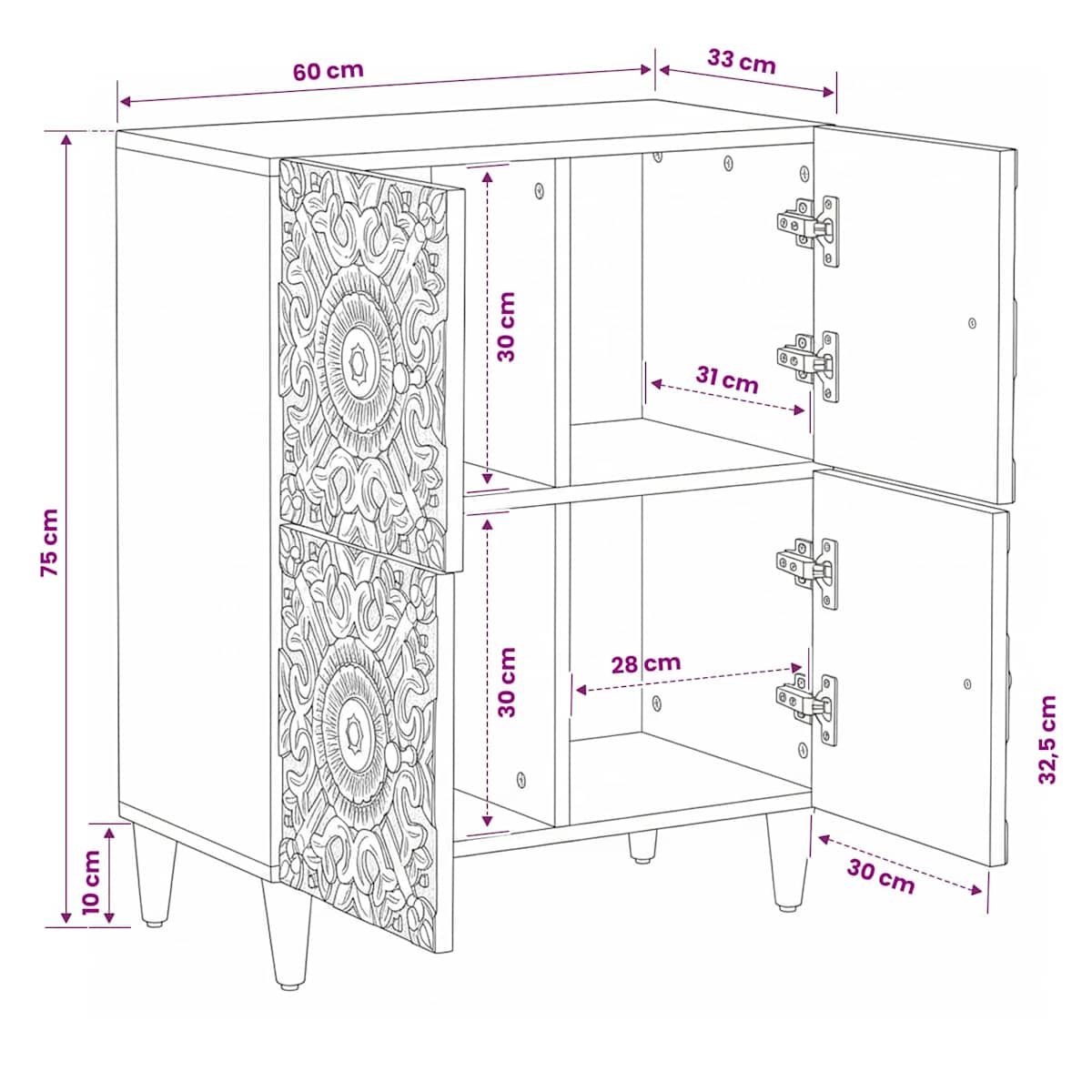 Sideboard Brun 60 x 33 x 75 cm Massivt mangotræ - Billede 11