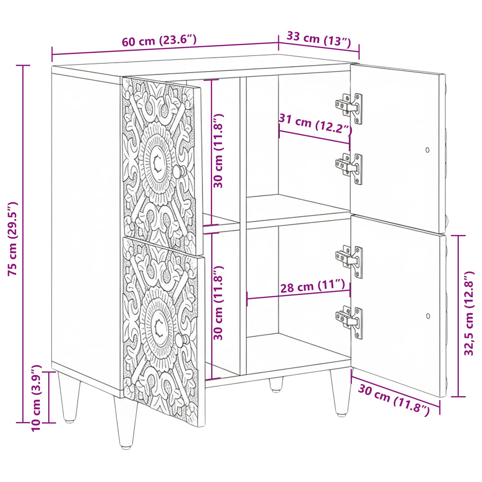 Dressoir met opslag Bruin 60 x 33,5 x 75 cm Massief Mango Hout image 11