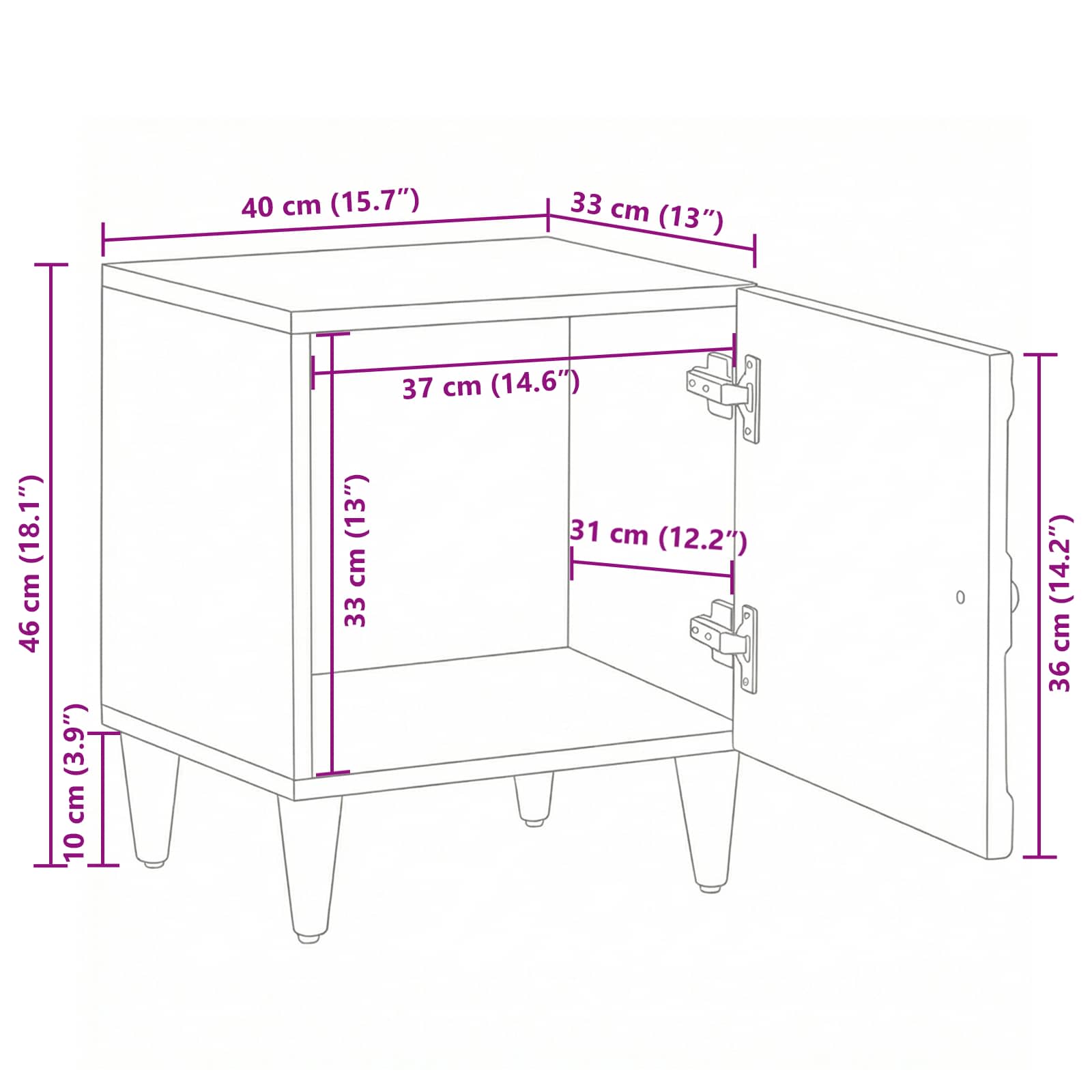 Nachtkastje 2 pcs Wit 40 x 33,5 x 46 cm Massief Mango Hout image 12
